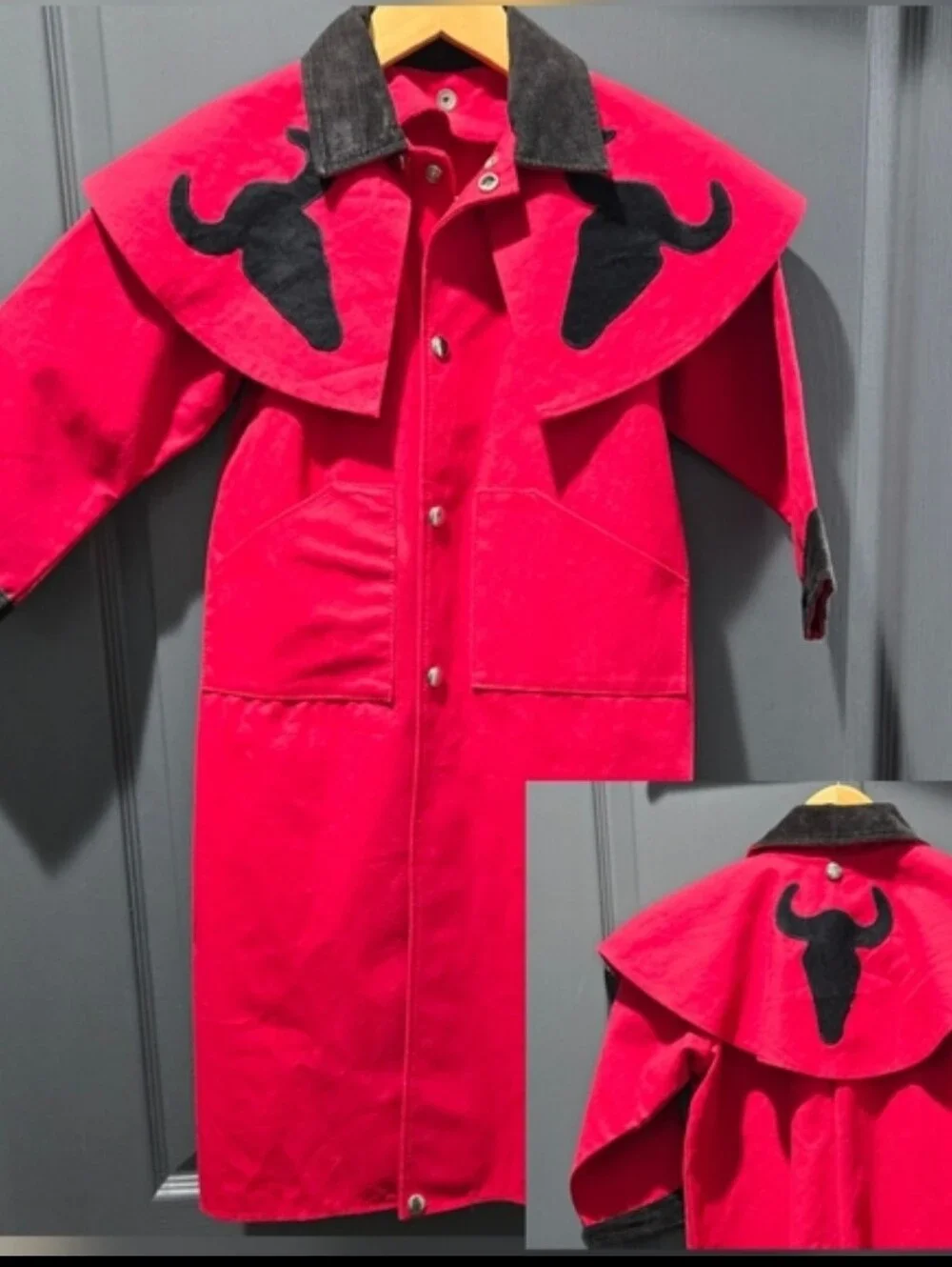 Sheyenne Duster Red Bull logo Caped Denim Coat Made in USA Rodeo Children Size 6